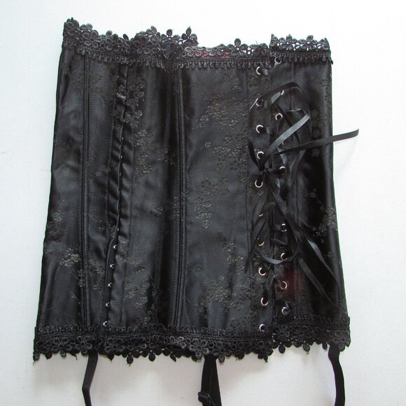 Black Satin Jaquard Lace Corset Set - NEW - Picture 6 of 8